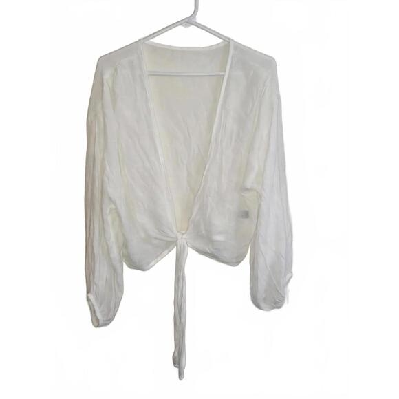 Tops - Skue White Sheer Long Sleeve Tie Front Blouse Size Large